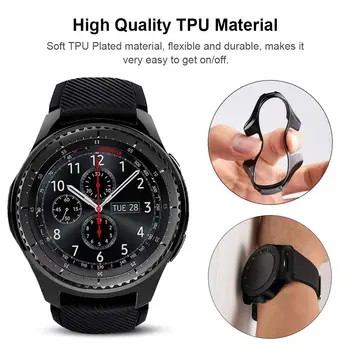 Case para samsung Galaxy watch 46mm/42mm pulseira de TPU Banhado protetor de Tela da tampa pára-choques S 3 42/46 mm Engrenagem S3 Fronteira faixa de