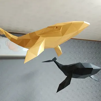 3D Suspensão Baleia Artesanal Animal Origami, Papel Modelo DIY Criativo Low Poly Papercraft quebra-Cabeças Brinquedo Educativo Decoração de Parede
