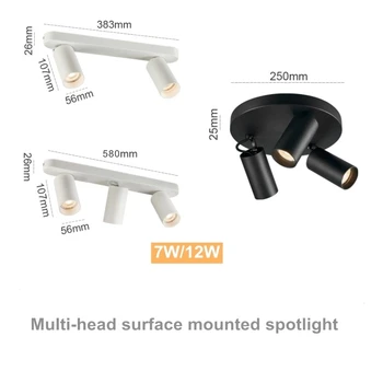 Criativo dimmable três cabeça 7W / 12W rodada de teto do diodo emissor de luz spotlight espiga de montagem em superfície sala de estar spotlight