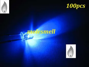 100pcs 3mm Azul Vela de Luz intermitente Ultra Brilhante Cintilação LED Leds 3mm de água clara vela lâmpada led azul