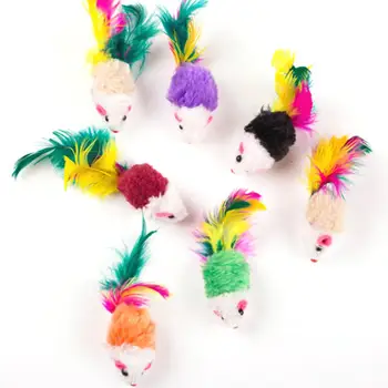 10pcs brinquedos do Gato Falso Mouse Gato de Estimação Brinquedos Mini Engraçado Jogar Brinquedos Para Gatos com as Coloridas Penas de Pelúcia Mini Lã Macia Mouse Brinquedos