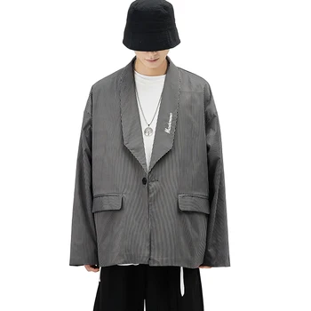 2021 Novo Luxo Clássico Cinza Japão Homens do Estilo Casual Blazers Outono a Primavera Marca de Moda Solta Longo Terno
