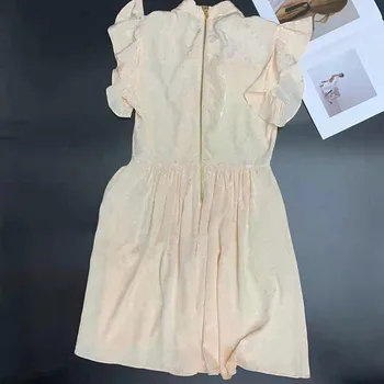 2021 Verão Vestido da Mulher Botão Letra Impressa Qualidade do Hign Suave de Uma Linha de Vestido de Laço Bonito Vestido Peplum