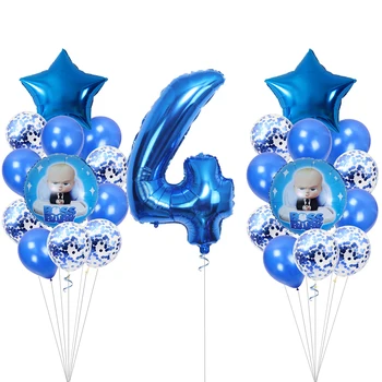 25pcs Bebê Chefe Balões Kit da Folha de Número Azul Bola de Confete Globos Menino Menina 1º 2º 3º Festa de Aniversário, Decoração de chá de Bebê