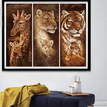 5D Completo Broca de Diamante Bordado Pintura DIY Girafa Leão Tigre Bordado de Cruz Stich Casa de Arte, Decoração de Sala de estar de Diamante 1