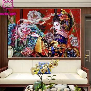 5D DIY Diamante Pintura Japonesa, mulher, gueixa Plena Praça Redonda Broca Bordado de Ponto de Cruz, rainha das flores de presente de Decoração em mosaico