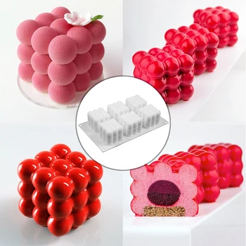 6 Cavidades 3D DIY Moldes de Silicone Não-aderente e Assar Bolha Sobremesa Molde Cubo Vela de Gesso Cereja do Molde Cozinha Gadget