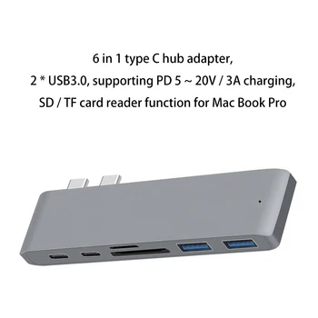 6 em 1 Tipo C HUB USB Adaptador de Carregamento SD/TF Leitor de Cartão de Substituição para o mac book pro 16 17 18