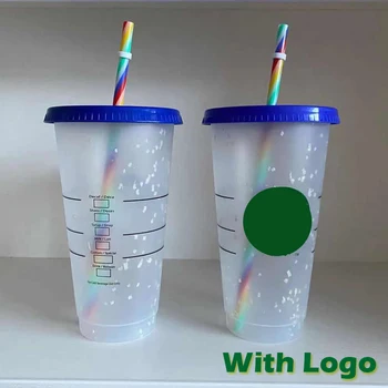 700 ml de Palha Copo com arco-íris de Palha Com Logotipo Reutilizáveis Mudança de Cor Copos de Plástico Copo caneca de Café tazas becher mit strohhalm
