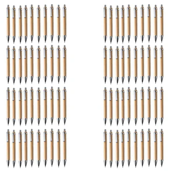 80 Pcs Caneta Esferográfica Conjunto de Bambu e de Madeira, Instrumentos de Escrita, 40 Pcs de Tinta Preta & 40 Pcs Tinta Azul