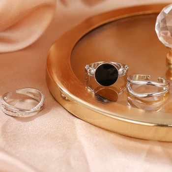 Abrir o anel de bijuterias Anéis Novo Design 3 pcs Um Conjunto de Liga de Linha Oca Negros Mulheres Brancas Anel de Dedo Para a Menina de Partido Presentes