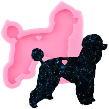 Brilhante Brilhante Cão Poodle Keychain do Molde de Silicone DIY de Artesanato Encantos Colar da Jóia de Resina Epóxi Moldes Pingente de Argila do Polímero Molde