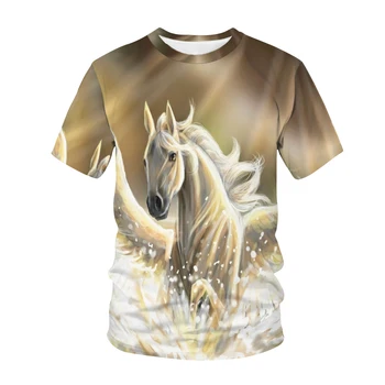 Cavalo T-Shirts de Impressão 3d Cavalo Animal Padrão T-shirt de Homens, Mulheres Fora de Branca de Manga Curta Camiseta Tops Masculinos Casual Tee de Crianças 2021