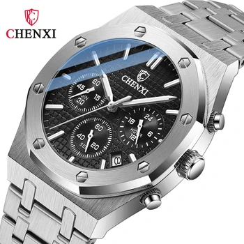 CHENXI marca multi-função relógio de quartzo de moda de três olhos dos homens de alto grau impermeável fita de aço relógio masculino