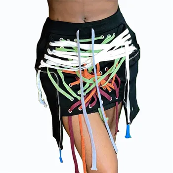 CHRONSTYLE Sexy Mulheres Saias 2021 Nova Moda Cordão Criss-cross Fundos de Verão Clubwear Cintura Alta Assimétrico da Bainha das Saias