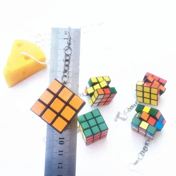 Criativo, feito à Mão Infantil Pequeno Cubo de Rubik Gancho da Orelha Personalidade Exagerada Para a Mulher Longos Brincos de Punk Maré Acessórios