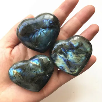 Cristal Labradorite Coração Natural Moonstone Pedra bruta Partes do Punho de Pedra Pingente em forma de Coração Ocean Blue Moonstone