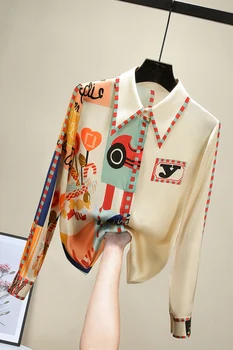 Elegante Chiffon Impresso Blusa Mulheres 2021 Verão Chegada Nova Coreano-Estilo Chique De Mangas Compridas Botão De Camisa Modis Superior Blusas