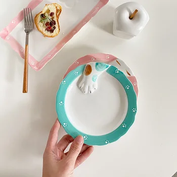 Estilo Japonês Gato Pata Prato Pequeno-Almoço Tabuleiro Pintado À Mão Prato De Sushi Longo Pratos De Sobremesa De Louça