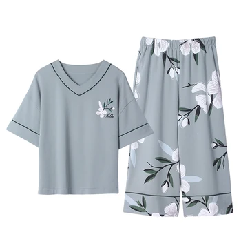 Grande Tamanho M-5XL Mulheres de Manga Curta Pijama Conjuntos de Sala de Pijamas de Algodão Meninas SOLTAS Homewear