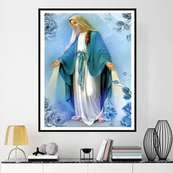 HUACAN Imagem Pelo Número Jesus Virgem Acrílico Quadro Único Dom Pintura a Óleo Pelo Número de Religião Arte de Parede pintado à mão