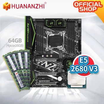 HUANANZHI X99 F8 X99 placa-Mãe com processador Intel XEON E5 2680 V3 com 4*16G DDR4 RECC combinação de memória conjunto de kit de NVME SATA USB 3.0