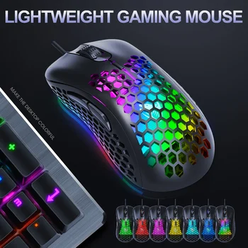 Leve RGB Gaming Mouse 6400 DPI de Favo de mel Shell Ergonômico do mouse do Computador Retroiluminado, Luz de Mouse Gamer para PUBG LOL PC Portátil