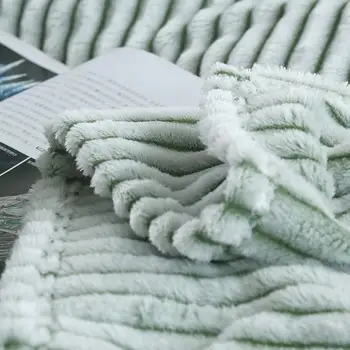 Manta para Sofá Listrado Cor Verde Flannle Coral Cobertores de Lã para Camas de Solteiro/Queen/King Size Quente Espesso Cobertor Thow