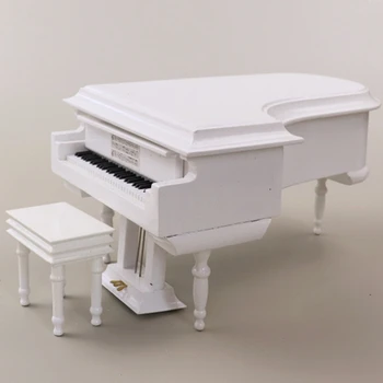 Miniatura de Piano de cauda Kit Modelo de Instrumento Musical, com uma Cadeira,para Casa, Escritório de Decoração(Preto, Sem Música)