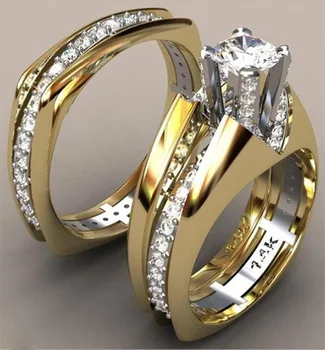 Moda Casamento Bandas de Anéis para as Mulheres, Homens Dádiva de Amor Cor de Ouro Interior CZ Casal Promessa de Jóias