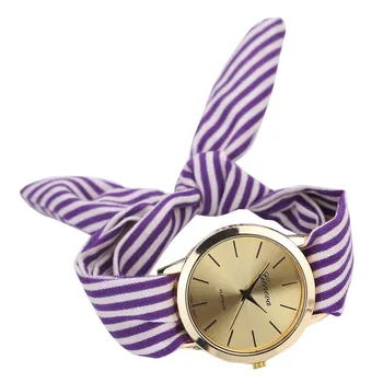 Mulher Menina Relógios de Moda de Nova Arco-nó de Listra Floral Pano Pulseira de Quartzo relógio de Pulso de Luxo Vestido das Senhoras Relógios de Pulso de Luxo
