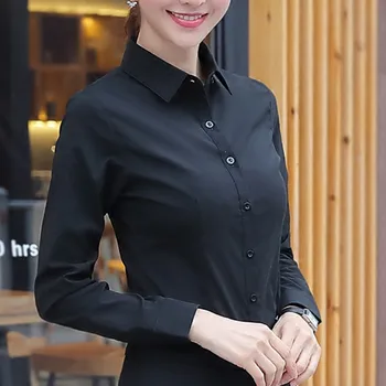 Mulheres coreanas Camisas de Algodão Branco Shirt Mulher Manga Longa Camisas, Tops Senhora do Escritório Basic Camisa Blusas Plus Size Mulher Blusa 5XL