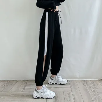 Mulheres Da Moda Solta Jogger Calças De Verão Feminino Coreano Lado Do Buraco De Retalhos Calças Casuais E Confortáveis Calças De Harém