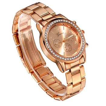 Mulheres de Genebra Clássico Bracelete de Relógios de Luxo Strass Assistir Mulheres Relógios de Ouro Rosa de Mulheres Relógios Feminino Relógio Reloj Mujer