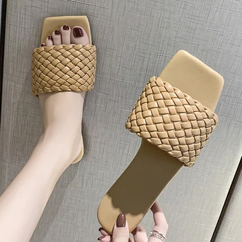 Mulheres de Temperamento Chinelos de quarto Design Trançado Charme Abrir-dedo do Pé 2021 Férias de Praia, Sandálias Casuais Flip-Flops Mulheres Sapatos