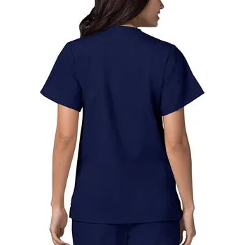 Mulheres Enfermeira de Uniforme de Manga Curta com decote em V Moda Cor Sólida Tops de Enfermagem que Trabalham Camisa de Uniforme de Verão Clínica de Roupas de Proteção