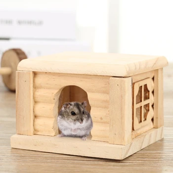 Natural de Madeira Hamster Casa para Ratos Gerbil Animal Pequeno Ninho de Topo Plano do Quarto