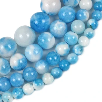 Natural de Pedra Branca Azul persa Jades Esferas Rodada Solta Espaçador de Grânulos de 15