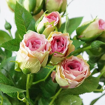Novo 4Heads Artificial ramo de rosas de seda+plástico flores de Simulação de flores rosa para a home do hotel, decoração de casamento rosa