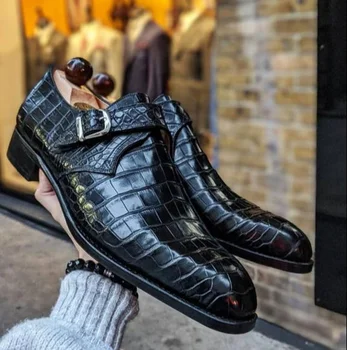 Novo, feito à Mão de Crocodilo Preta Padrão Pu Correia de Sapatos de homem de Negócios de Moda Ternos Confortável uso Casual Sapatos HL144