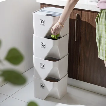 O Lixo doméstico Pode Empilhados Classificação de reciclagem, Reciclagem de Cozinha Seco e Molhado de Separação de Lixo Lixo para casa de Banho
