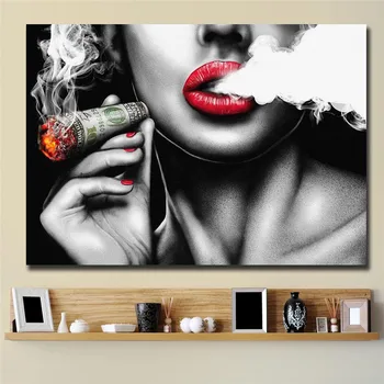 Os Lábios vermelhos de Fumar Caracteres Vintage Tela de Pintura Mulheres Pôsteres e Impressões de Arte de Parede para Sala de estar, Quarto Cuadros Unframed
