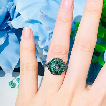 Pera Novo na Moda Coleção Fúcsia Verde Rodada CZ Pedra 585 Ouro de Noiva Ajustável participação Aberta Anéis de Dedo para as Mulheres R140
