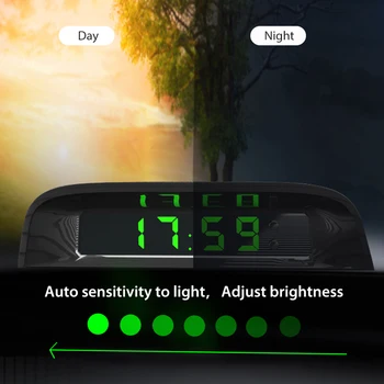Portátil Carro-Pau em Tela Digital Solar Powered 24h Relógio com Bateria Incorporada Interior do Carro Elétrico Acessório