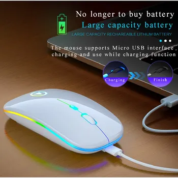 RGB Mouse sem Fio Mouse de Computador Silencioso Ergonômico Recarregável Ratos com Óptica LED Backlit Mouses USB para PC Portátil