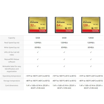 Sandisk Compact Flash CF Cartão de Memória de 32GB e 128GB 64GB Alta Velocidade Extreme Compactflash UDMA7 VPG-20 de Vídeo Full HD para a Câmera de DSLR