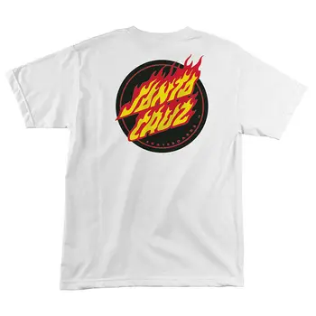 Santa Cruz Flamejante Ponto T-Shirt Branca de Skate O - Colar de Quatro - Temporada Impresso T-shirt de Mangas Curtas