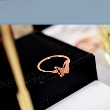 SHOUMAN Moda Esfoliação Borboleta 3D alianças de Casamento de Ouro Rose Cor Marca de Topo Jóia de Aço Inoxidável do Anel de Noivado