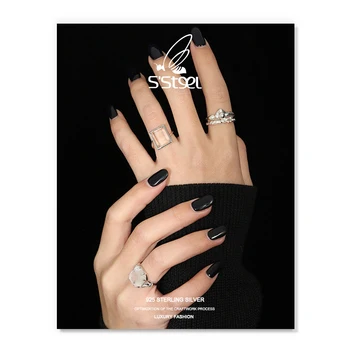S'STEEL Moda Anéis de Prata 925 Para Mulheres Minimalista de Cristal Designer coreano Abrir o Anel de Bijoux Femme 2021 Jóias Finas