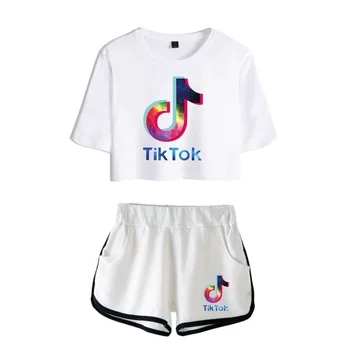 TIK TOK T-Shirt, Shorts de Duas peças de Verão Meninas Tik Tok de Vestuário, camisas de Manga Curta Mulheres Execução Ternos